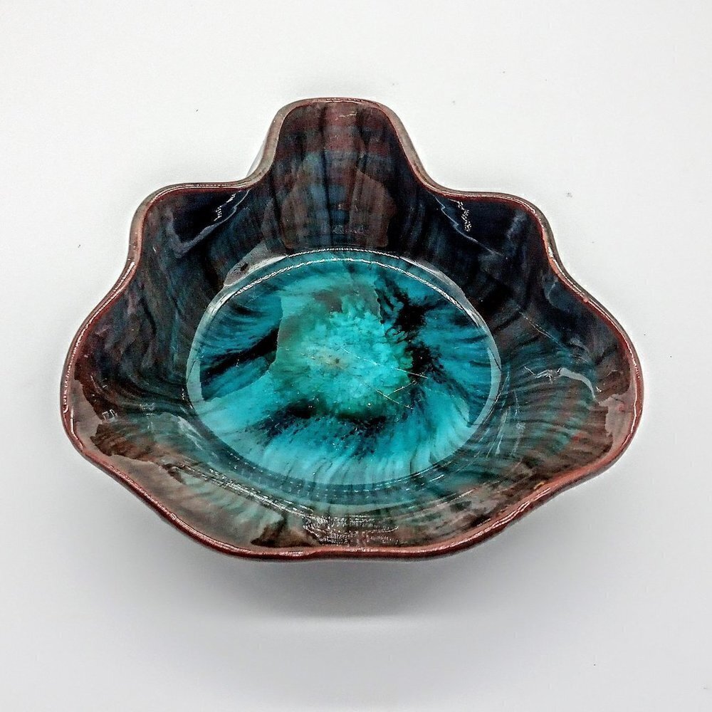 French Blue Glazed Pottery Ruffle Trinket Dish